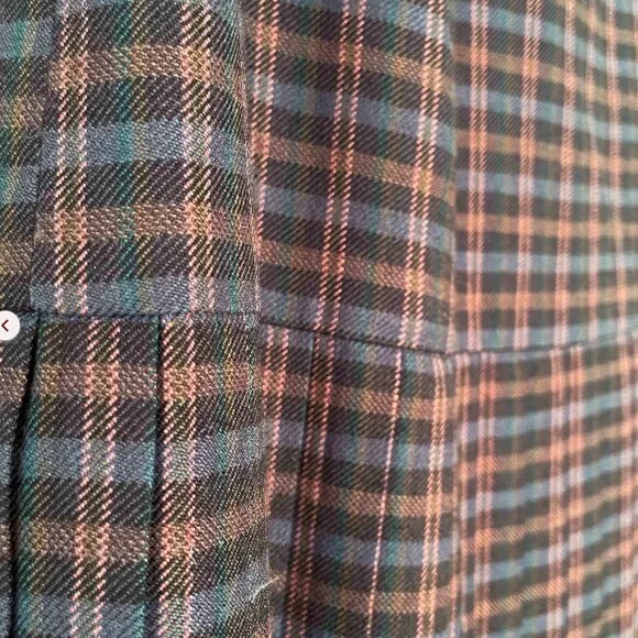 Navy Blue Wool Plaid Midi Skirt (29'') - Picture 4 of 7